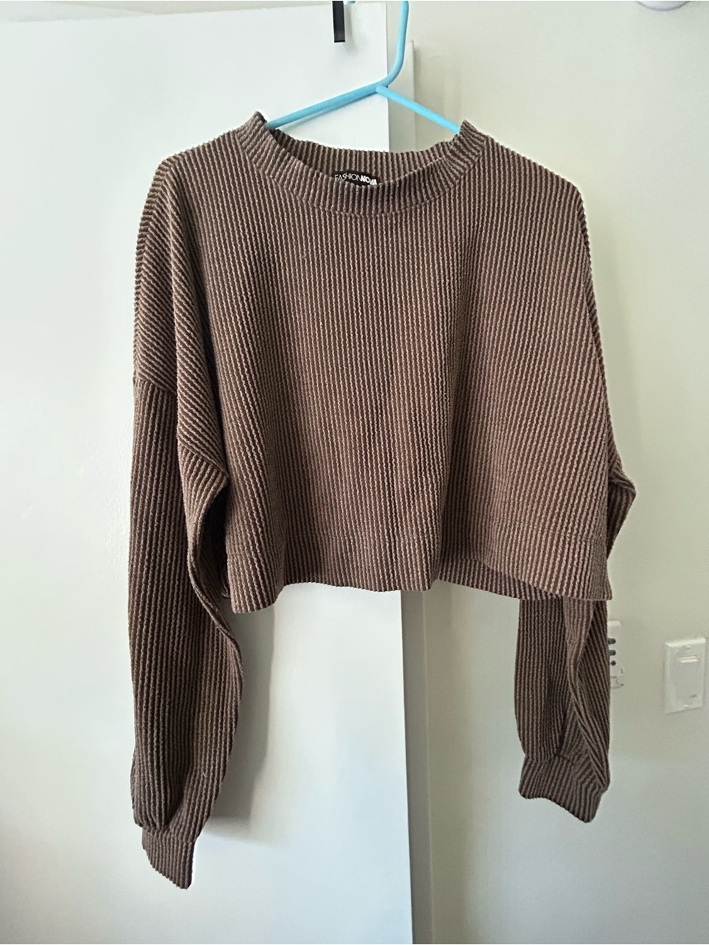 Fashion Nova Relaxed Cropped Ribbed Sweater — Brown - 1X